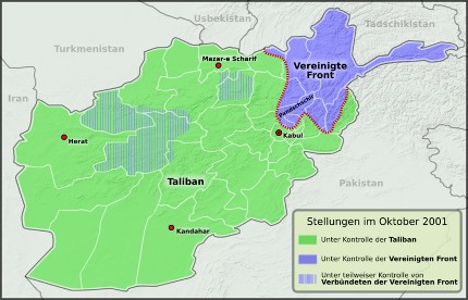 Frontlinie zwischen Taliban und Vereinigter Front im Oktober 2001